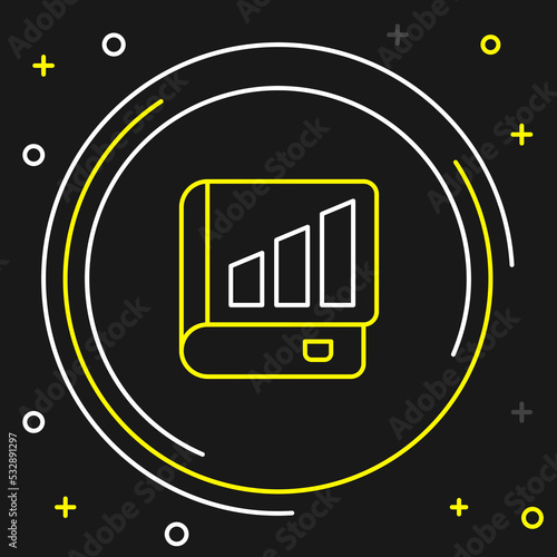 Line Financial book icon isolated on black background. Colorful outline concept. Vector