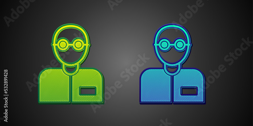 Green and blue Teacher icon isolated on black background. Vector