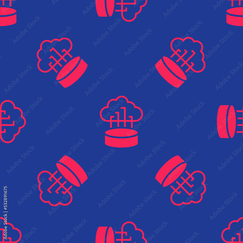 Red Network cloud connection icon isolated seamless pattern on blue background. Social technology. Cloud computing concept. Vector Red Network cloud connection icon isolated seamless pattern on blue background. Social technology. Cloud computing concept. Vector