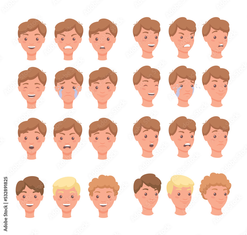 Man Head Showing Different Face Expression and Emotion Feeling Vector Set Man Head Showing Different Face Expression and Emotion Feeling Vector Set