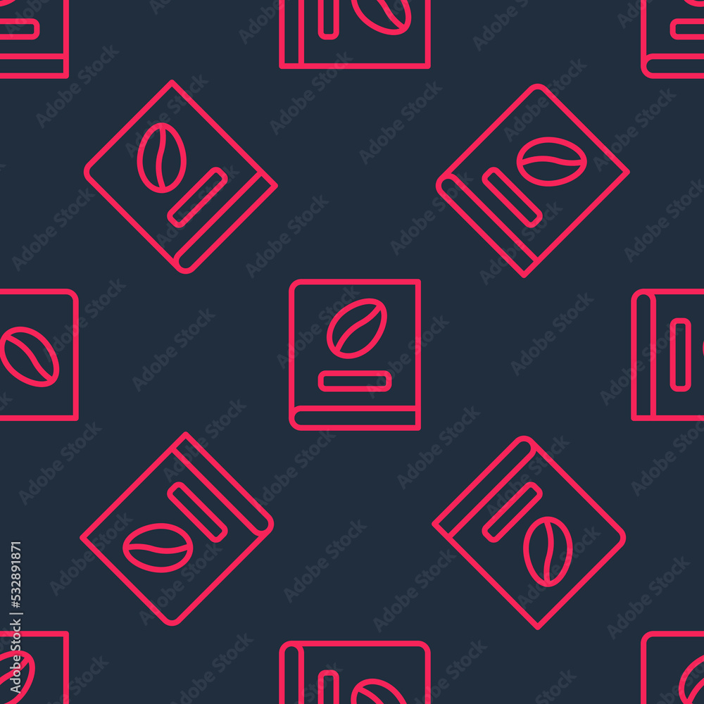 Red line Coffee book icon isolated seamless pattern on black background. Vector Red line Coffee book icon isolated seamless pattern on black background. Vector