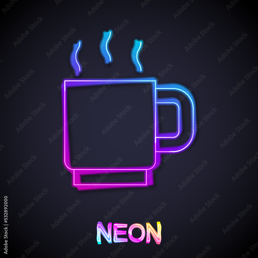 Glowing neon line Coffee cup icon isolated on black background. Tea cup. Hot drink coffee. Vector Glowing neon line Coffee cup icon isolated on black background. Tea cup. Hot drink coffee. Vector