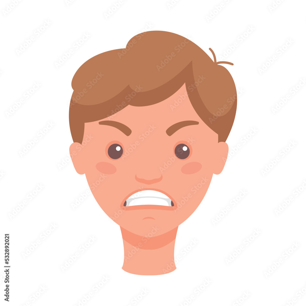 Man Head Showing Angry Face Expression and Emotion Frowning Front Vector Illustration Man Head Showing Angry Face Expression and Emotion Frowning Front Vector Illustration
