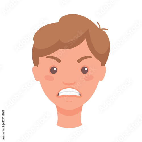 Man Head Showing Angry Face Expression and Emotion Frowning Front Vector Illustration