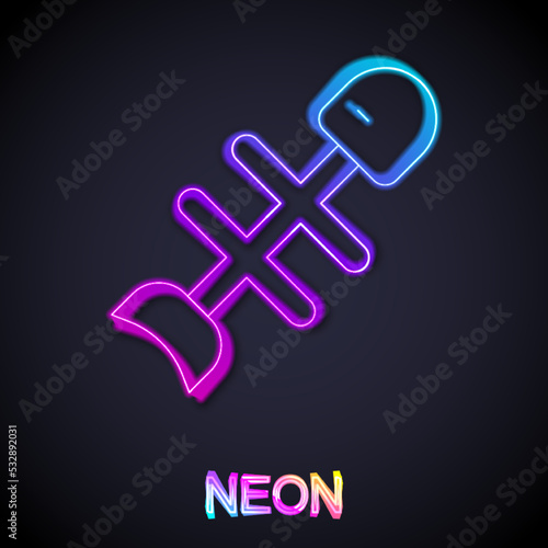 Glowing neon line Dead fish icon isolated on black background. Vector