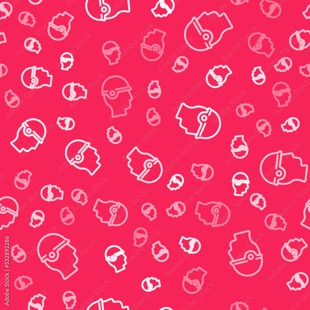 White line Baseball helmet icon isolated seamless pattern on red background. Vector White line Baseball helmet icon isolated seamless pattern on red background. Vector