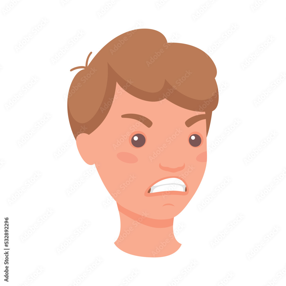 Man Head Showing Angry Face Expression and Emotion Frowning Half-turned Vector Illustration Man Head Showing Angry Face Expression and Emotion Frowning Half-turned Vector Illustration