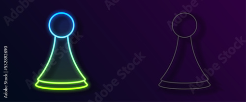 Glowing neon line Chip for board game icon isolated on black background. Vector