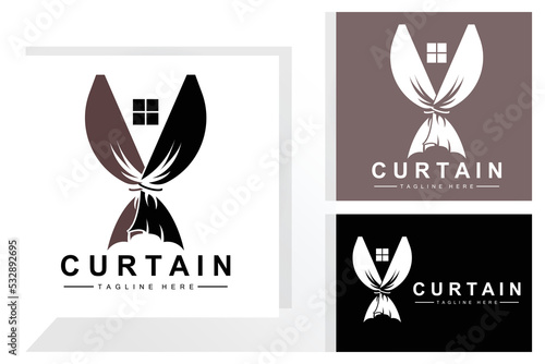Home And Exhibition Curtain Logo Design, Building Decoration Vector Illustration