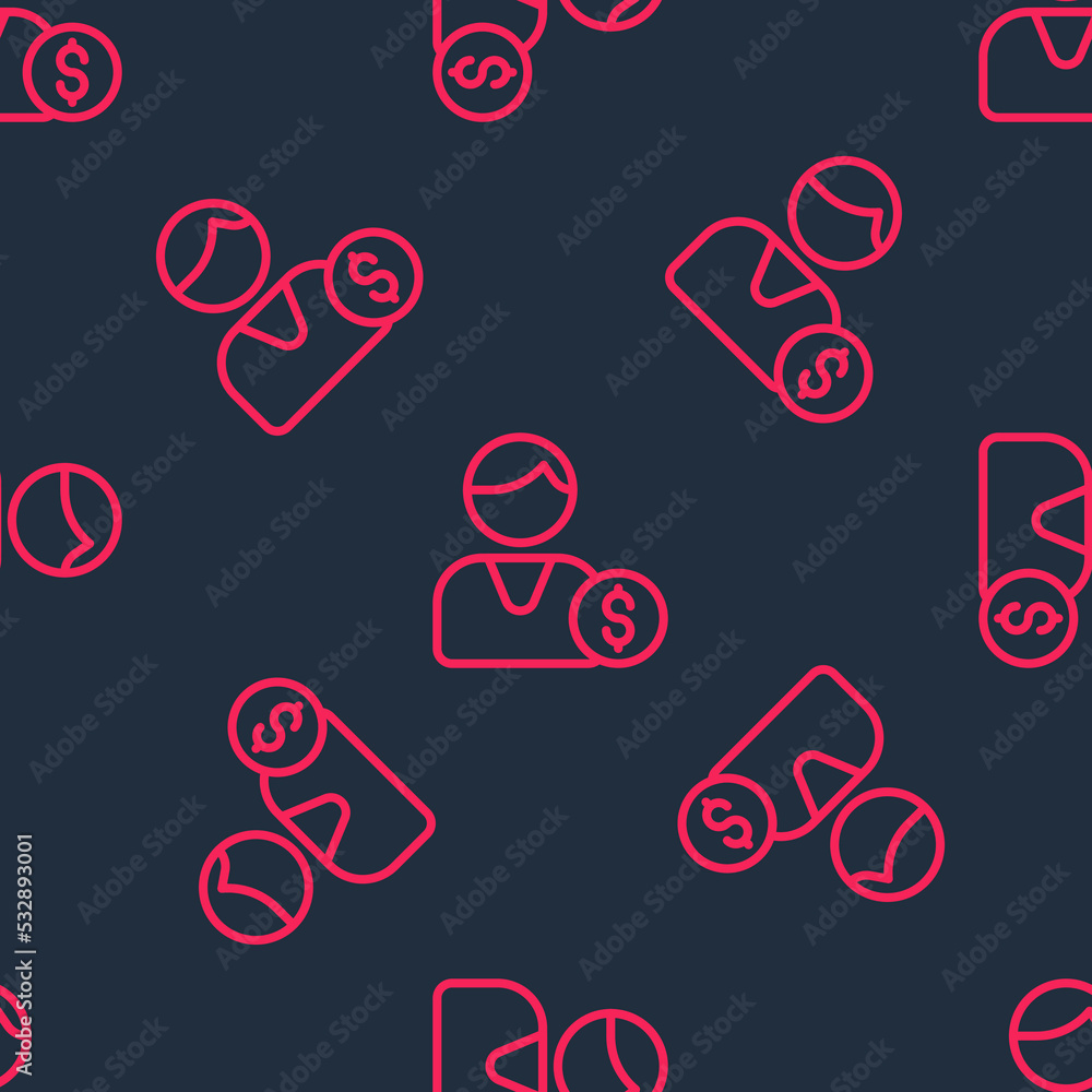 Red line Buyer icon isolated seamless pattern on black background. Vector Red line Buyer icon isolated seamless pattern on black background. Vector
