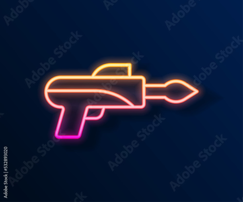 Glowing neon line Fishing harpoon icon isolated on black background. Fishery manufacturers for catching fish under water. Diving underwater equipment. Vector