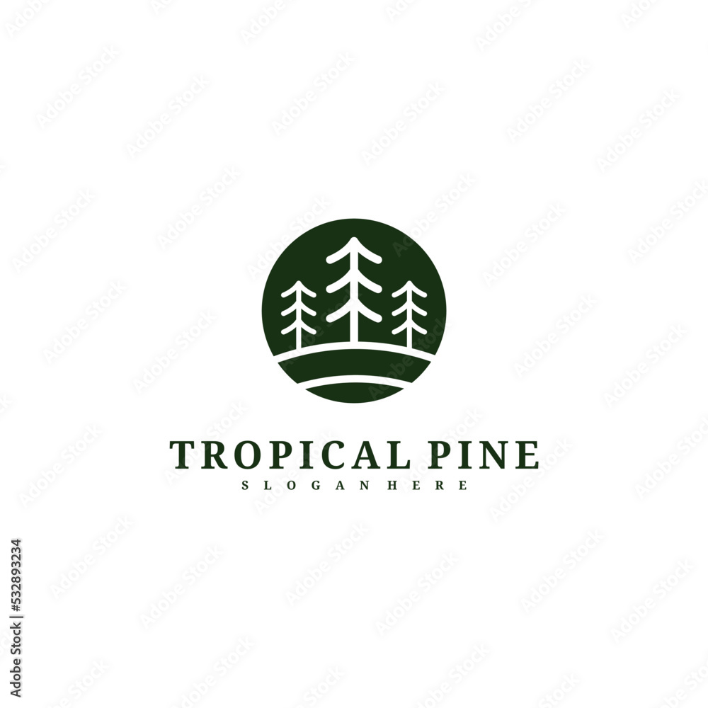 Pine Tree logo design vector template, Tropical forest logo concepts illustration. Pine Tree logo design vector template, Tropical forest logo concepts illustration.