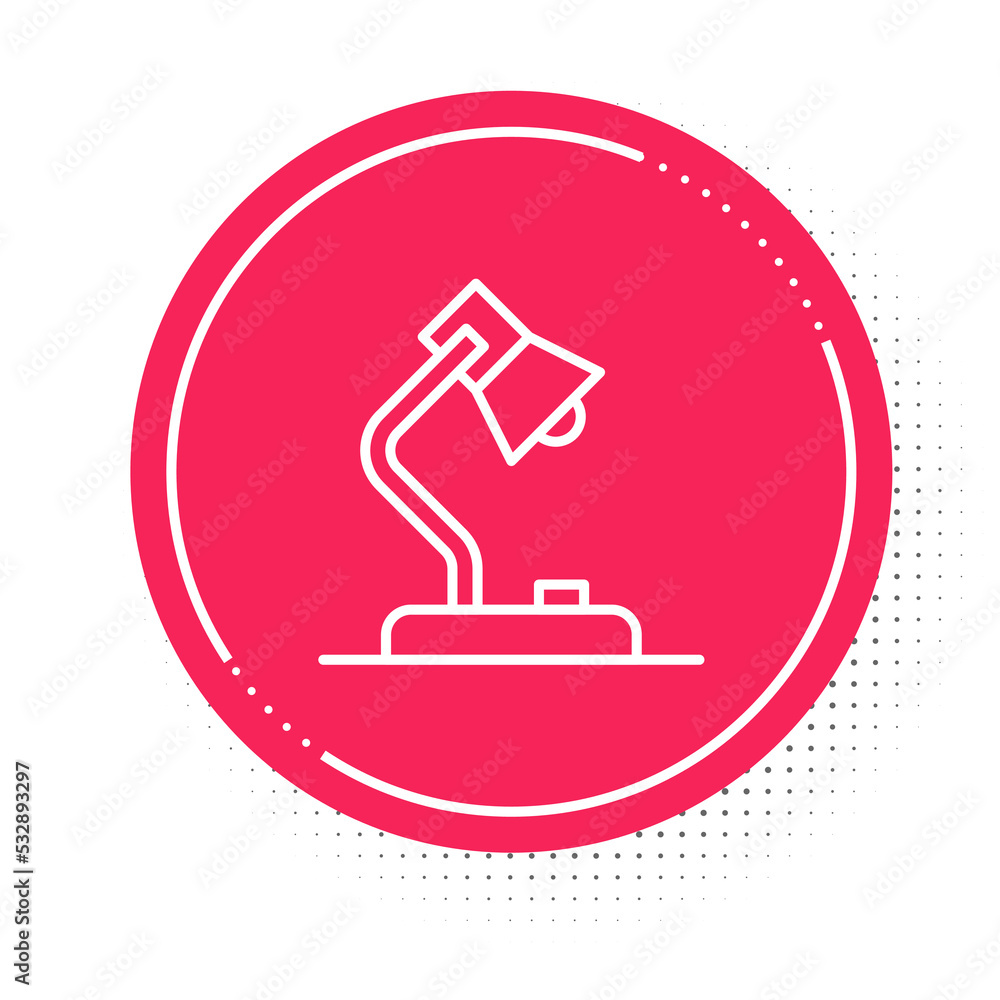 White line Table lamp icon isolated on white background. Red circle button. Vector White line Table lamp icon isolated on white background. Red circle button. Vector