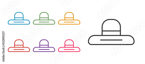 Set line Gardener, farmer or agricultural worker hat icon isolated on white background. Set icons colorful. Vector