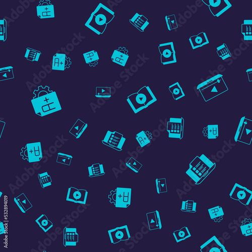 Set Exam sheet with A plus grade, Online play video, Audio book and quiz, test, survey on seamless pattern. Vector