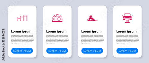 Set Swing car, Slide playground, Playground climbing equipment and Sport horizontal bar. Business infographic template. Vector