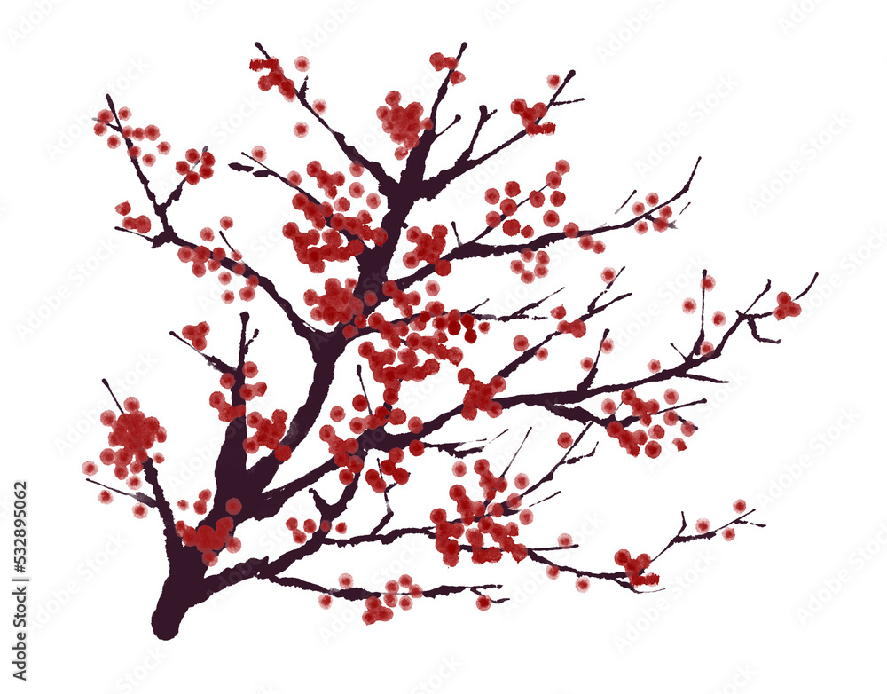 illustration of red plum blossoms	