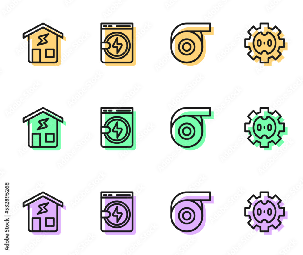 Set line Roll adhesive tape, Smart home, Washer and Electrical outlet icon. Vector Set line Roll adhesive tape, Smart home, Washer and Electrical outlet icon. Vector