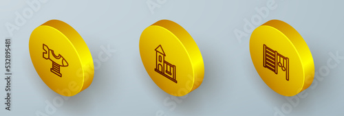 Set Isometric line Swing plane, for kids and Swedish wall icon. Vector