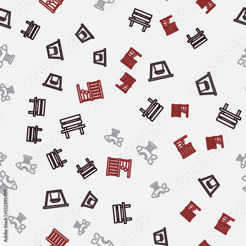 Set line Bench, Swing for kids, plane and Swedish wall on seamless pattern. Vector