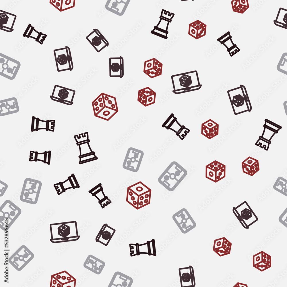 Set line Chess, Game dice, Air hockey table and on seamless pattern. Vector Set line Chess, Game dice, Air hockey table and on seamless pattern. Vector
