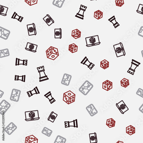 Set line Chess, Game dice, Air hockey table and on seamless pattern. Vector