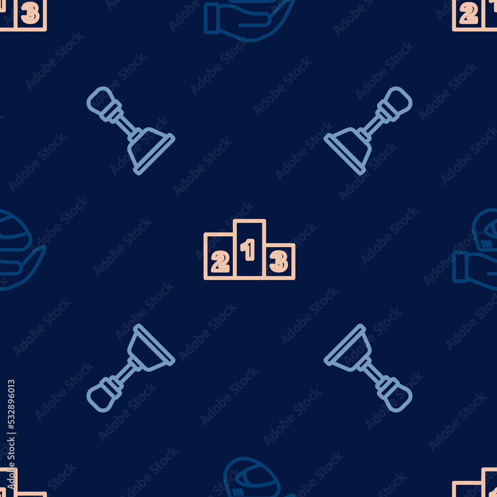 Set line Racing helmet, Gear shifter and Award over sports winner podium on seamless pattern. Vector Set line Racing helmet, Gear shifter and Award over sports winner podium on seamless pattern. Vector
