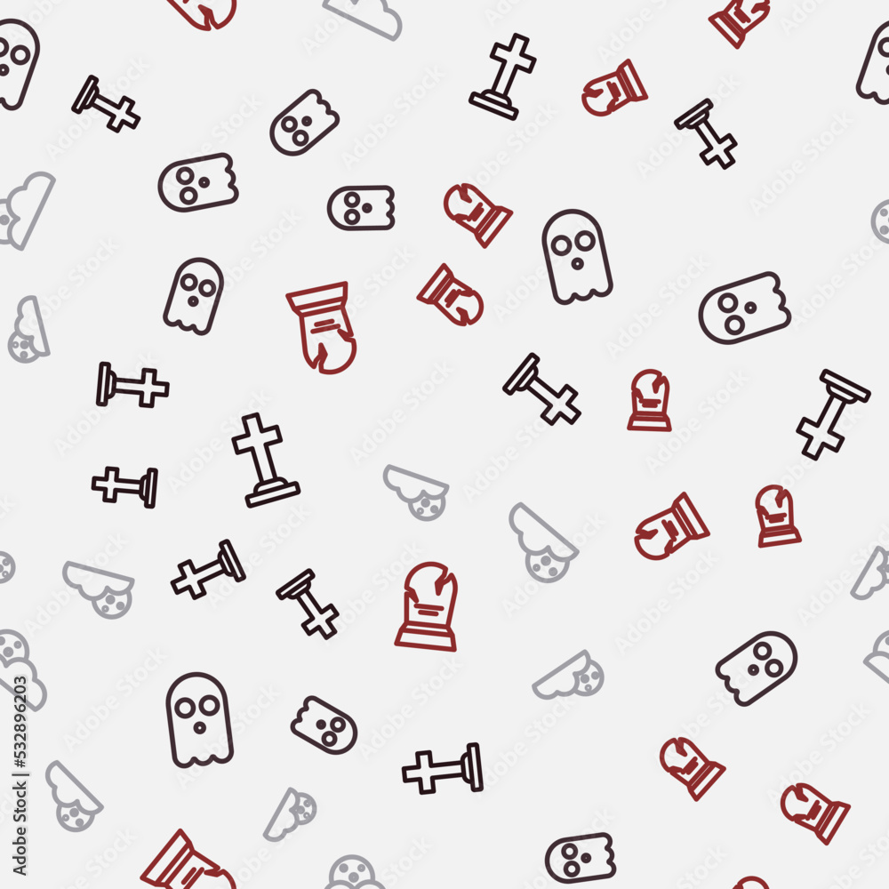 Set line Tombstone with cross, Ghost, Moon and stars and RIP written on seamless pattern. Vector Set line Tombstone with cross, Ghost, Moon and stars and RIP written on seamless pattern. Vector
