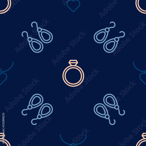Set line Necklace with heart shaped, Earrings and Diamond engagement on seamless pattern. Vector