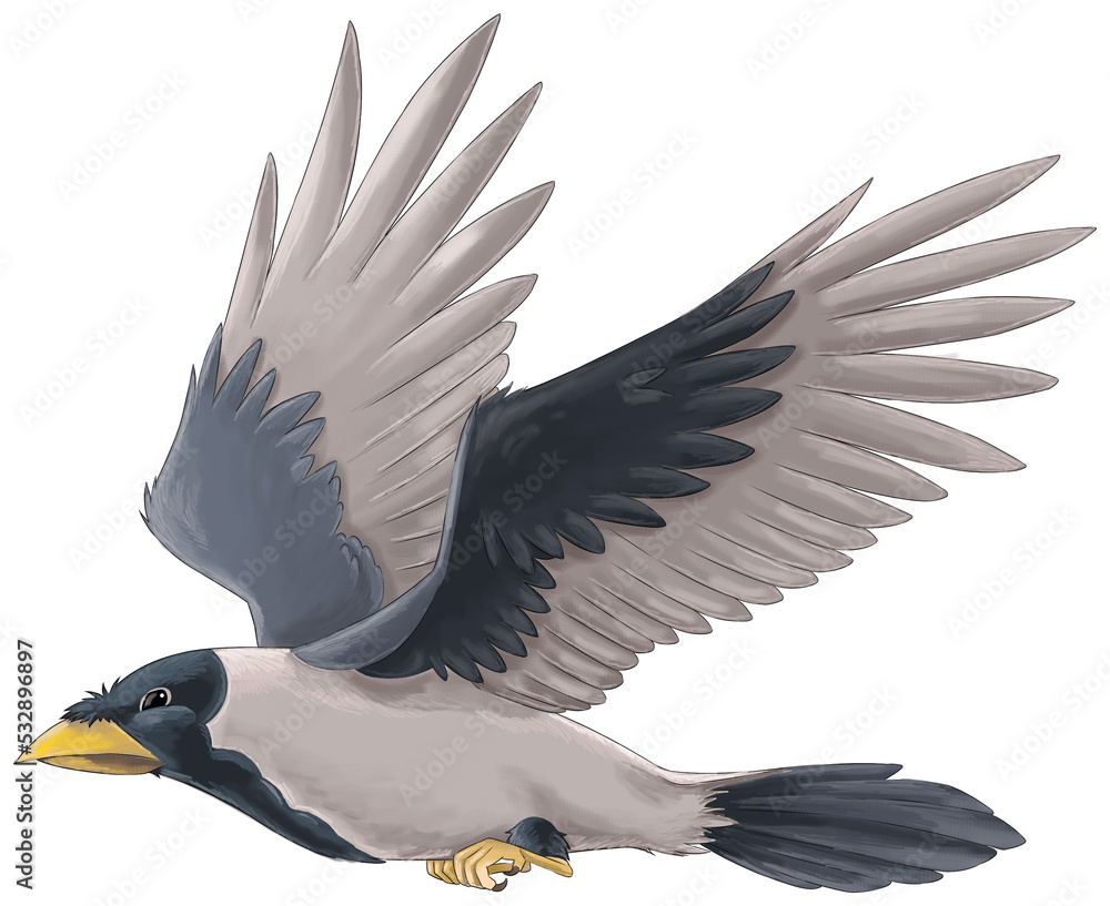 Obraz premium Cartoon exotic colorful bird flying isolated illustration for children