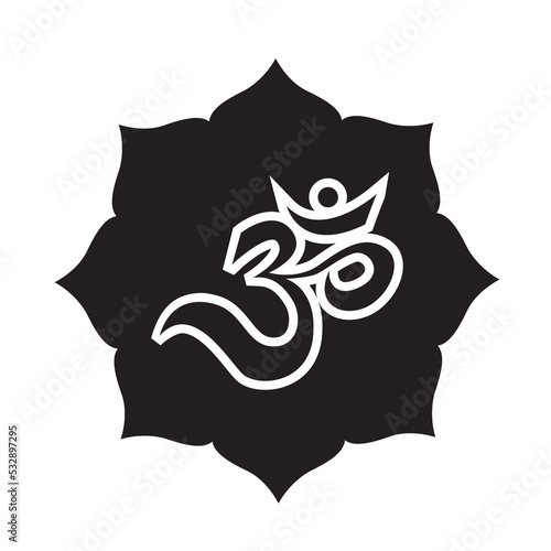 Circular pattern in form of mandala with flower Henna Mehndi tattoo decoration. Decorative ornament in oriental style with ancient Hindu mantra OM. Outline doodle vector illustration.