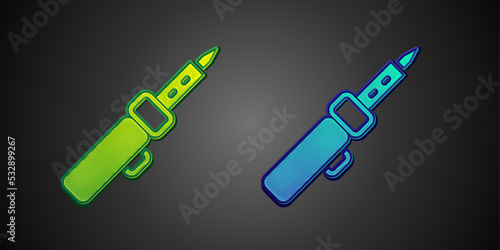Green and blue Soldering iron icon isolated on black background. Vector