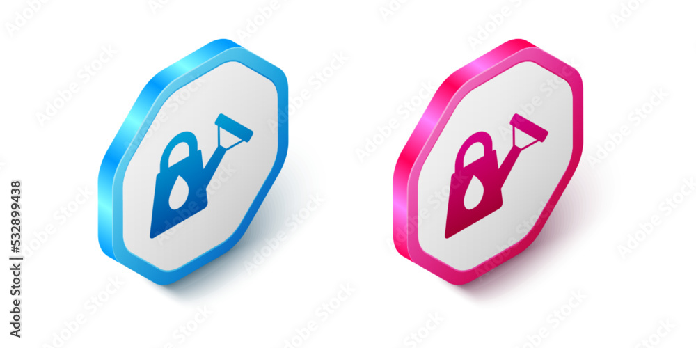 Isometric Watering can icon isolated on white background. Irrigation symbol. Hexagon button. Vector Isometric Watering can icon isolated on white background. Irrigation symbol. Hexagon button. Vector