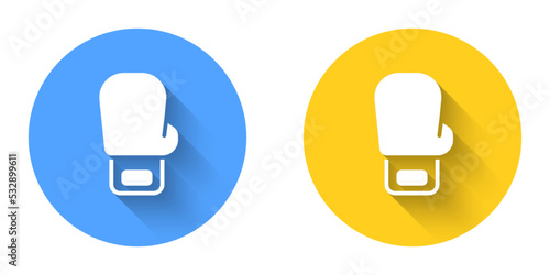 White Boxing glove icon isolated with long shadow background. Circle button. Vector