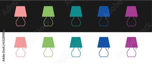 Set Table lamp icon isolated on black and white background. Night light. Vector