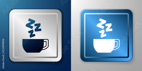White Chamomile tea icon isolated on blue and grey background. A useful therapeutic drink from flowers of chamomile medicinal. Silver and blue square button. Vector