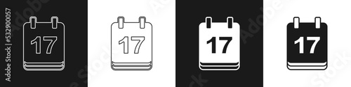 Set Saint Patricks day with calendar icon isolated on black and white background. Date 17 March. Vector