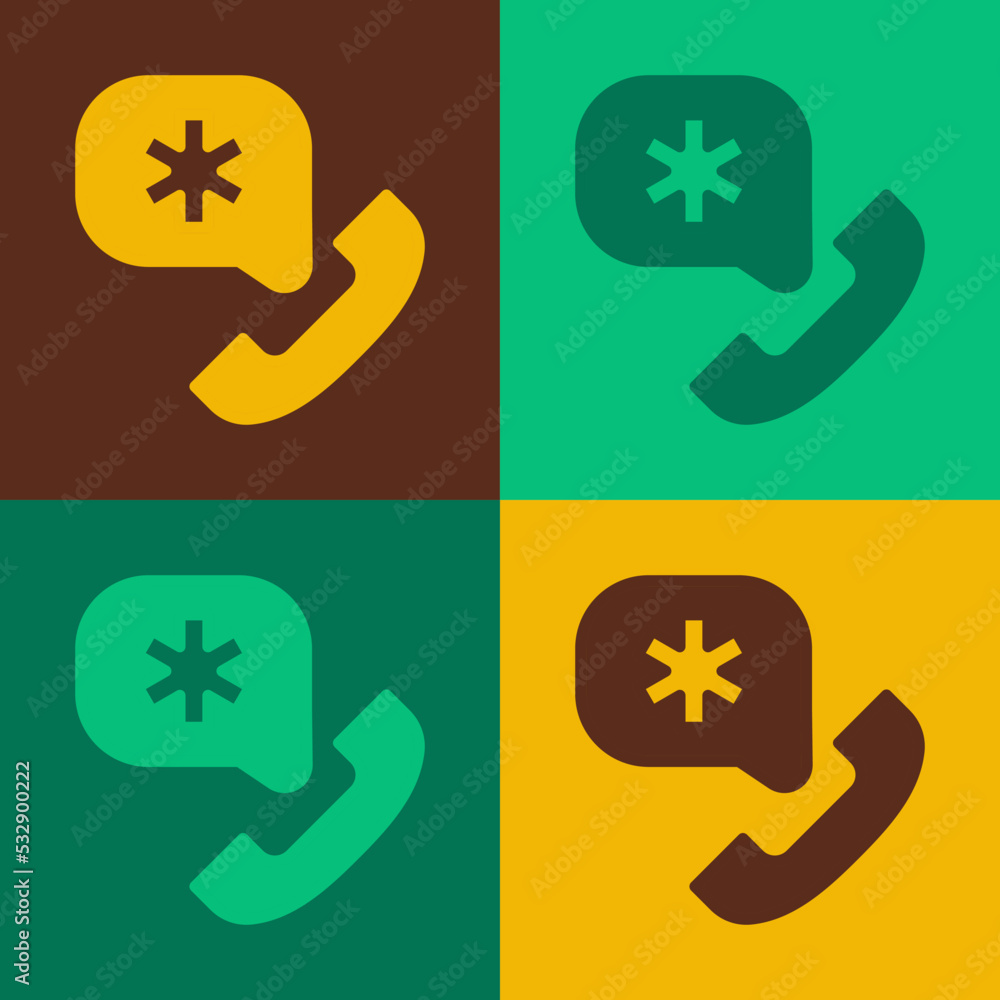 Pop art Telephone with emergency call 911 icon isolated on color background. Police, ambulance, fire department, call, phone. Vector Pop art Telephone with emergency call 911 icon isolated on color background. Police, ambulance, fire department, call, phone. Vector