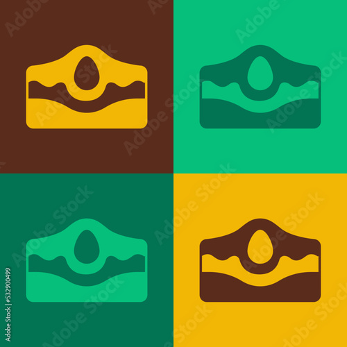 Pop art Acne icon isolated on color background. Inflamed pimple on the skin. The sebum in the clogged pore promotes the growth of a bacteria. Vector