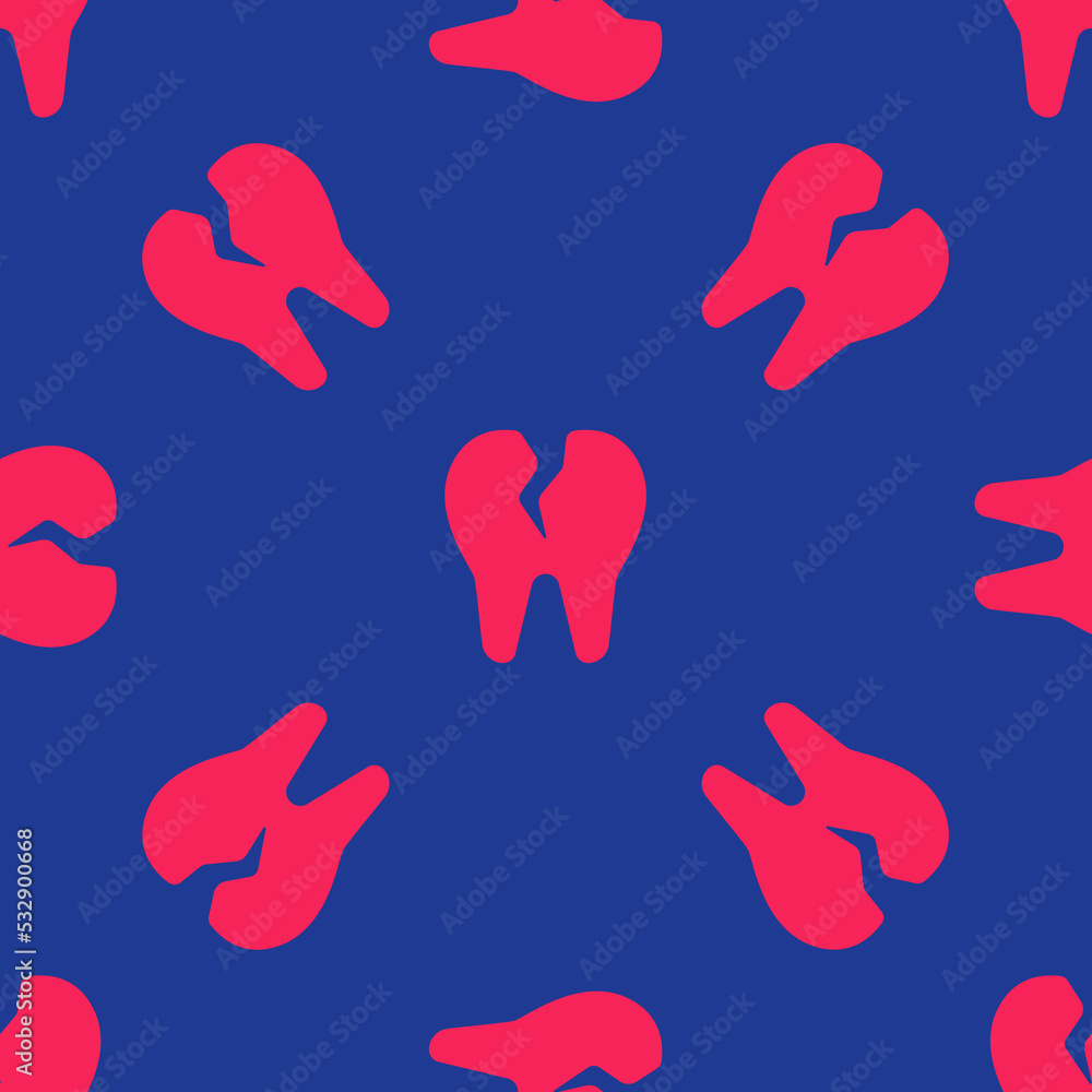 Red Broken tooth icon isolated seamless pattern on blue background. Dental problem icon. Dental care symbol. Vector Red Broken tooth icon isolated seamless pattern on blue background. Dental problem icon. Dental care symbol. Vector