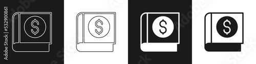 Set Financial book icon isolated on black and white background. Vector