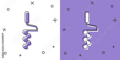 Set Hand ice drill for winter fishing icon isolated on white and purple background. Vector