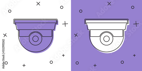 Set Security camera icon isolated on white and purple background. Vector