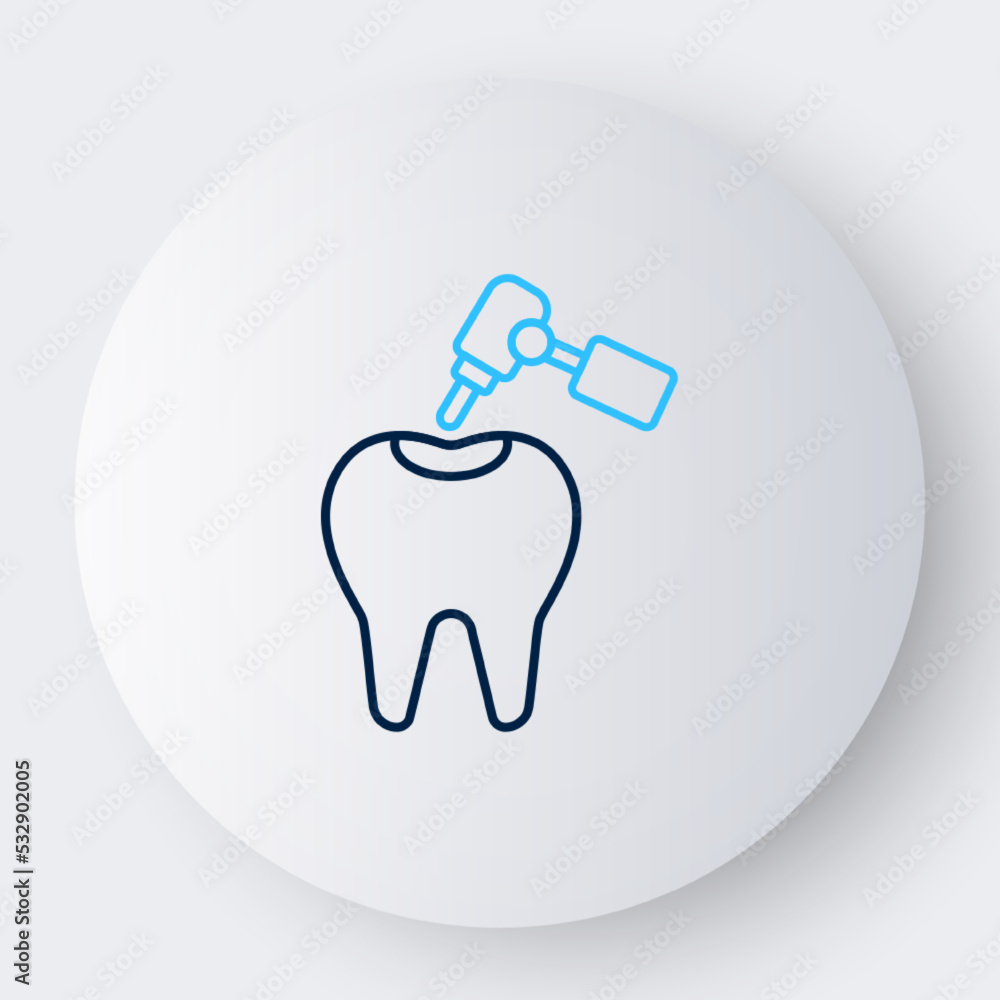 Line Tooth with caries and tooth drill icon isolated on white background. Tooth decay. Colorful outline concept. Vector Line Tooth with caries and tooth drill icon isolated on white background. Tooth decay. Colorful outline concept. Vector