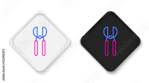 Line Gardening handmade scissors for trimming icon isolated on white background. Pruning shears with wooden handles. Colorful outline concept. Vector