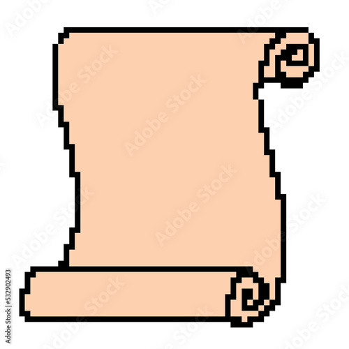 Poxel vector illustration of an old parchment scroll. Vector illustration