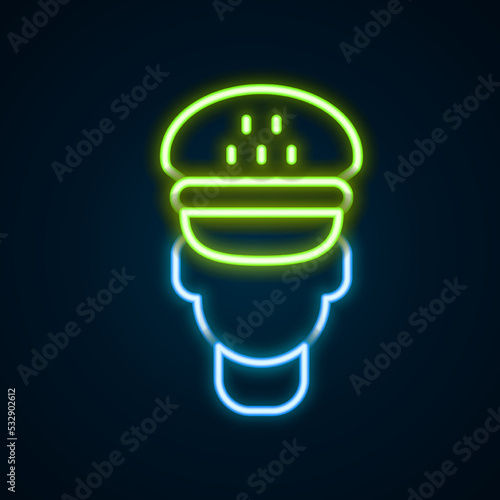 Glowing neon line Taxi driver icon isolated on black background. Colorful outline concept. Vector