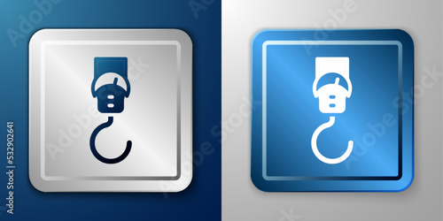 White Spring scale icon isolated on blue and grey background. Balance for weighing. Determination of weight. Silver and blue square button. Vector