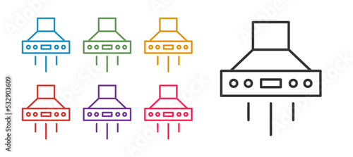 Set line Kitchen extractor fan icon isolated on white background. Cooker hood. Kitchen exhaust. Household appliance. Set icons colorful. Vector