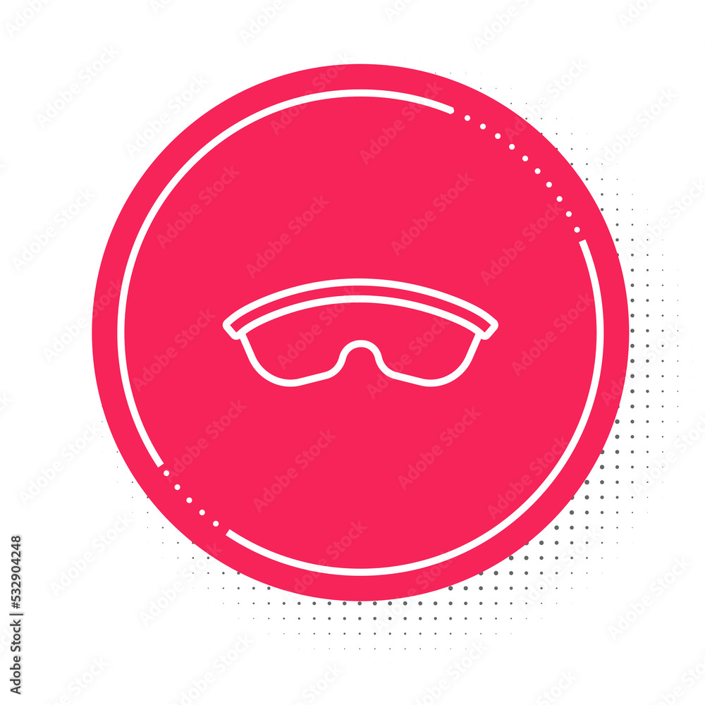 Fototapeta premium White line Safety goggle glasses icon isolated on white background. Red circle button. Vector